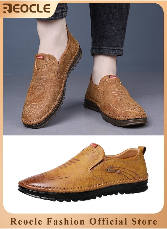 ريوكل أحذية رجال كاجوال أحذية جلدية عصرية أحذية عمل مخيطة يدويًا أحذية رياضية للمشي في الهواء الطلق - Image 1