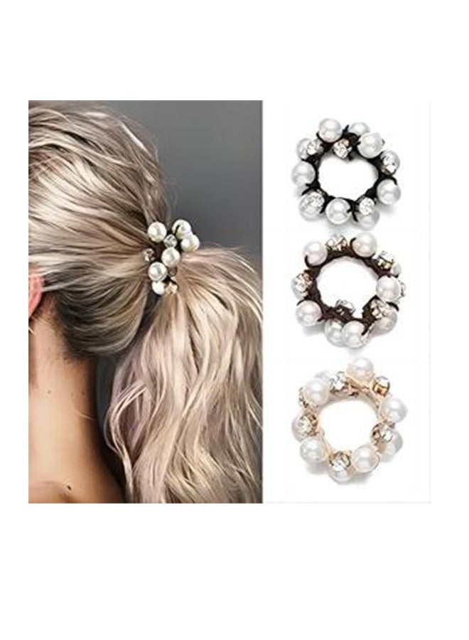 Headbands Black Elastic Scrunchies Pearl Headbands Crystal Hair Straps Women and Girls Hair Accessories (3-Pack) - Image 1