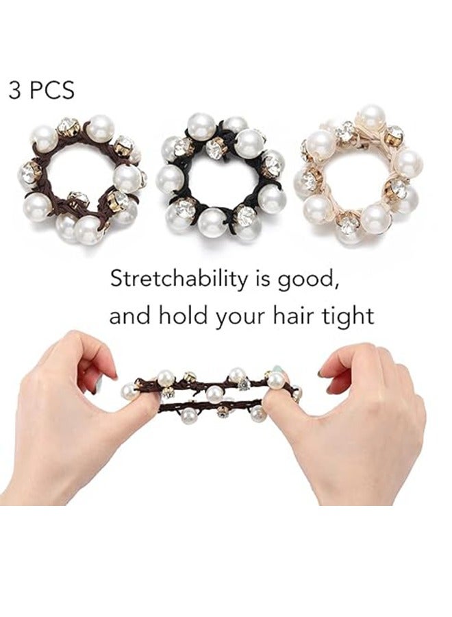 Headbands Black Elastic Scrunchies Pearl Headbands Crystal Hair Straps Women and Girls Hair Accessories (3-Pack) - Image 4