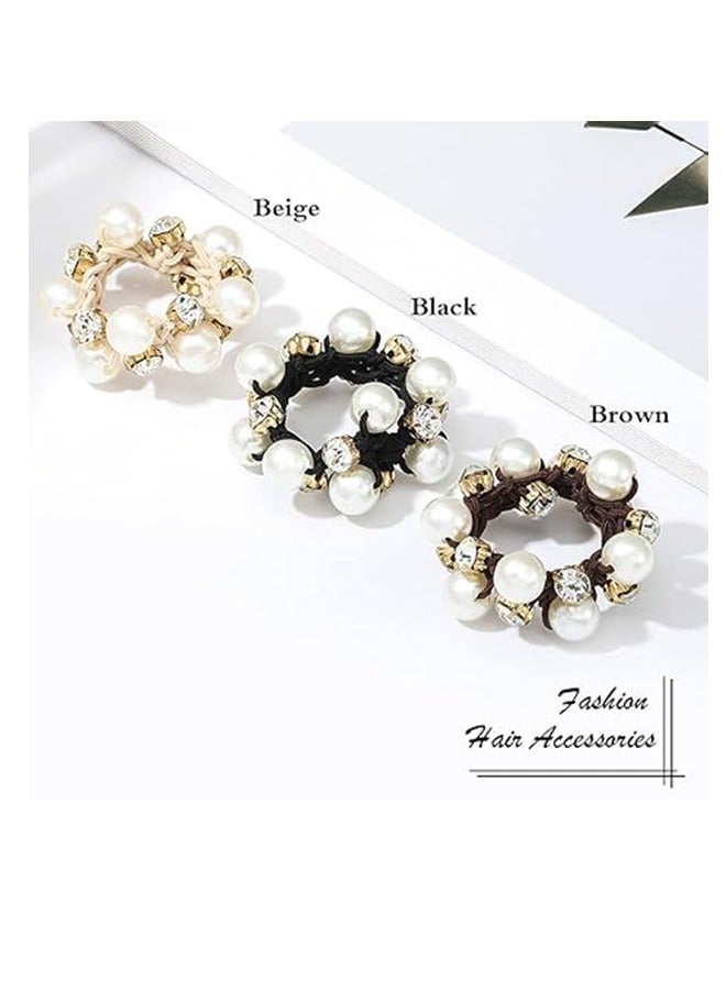 Headbands Black Elastic Scrunchies Pearl Headbands Crystal Hair Straps Women and Girls Hair Accessories (3-Pack) - Image 2