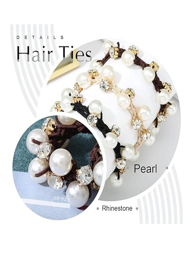Headbands Black Elastic Scrunchies Pearl Headbands Crystal Hair Straps Women and Girls Hair Accessories (3-Pack) - Image 3