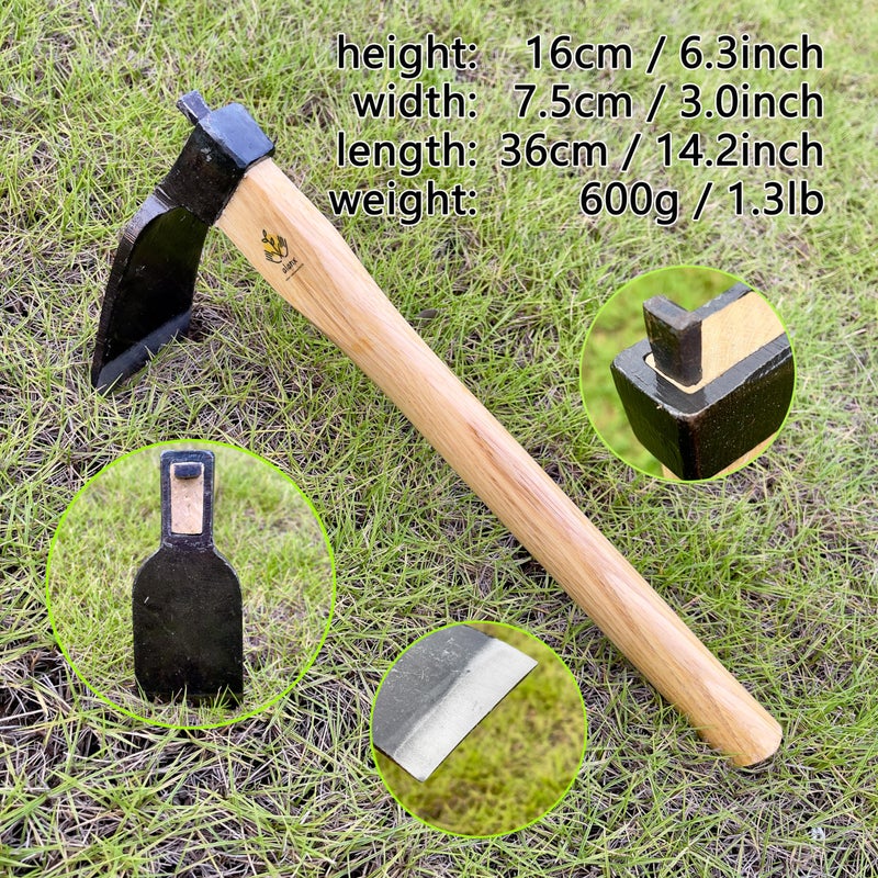 ALANX 14 Inch Heavy Duty Curved Hoe, Without Welding, Gardening Tool, Oak Handle, for Digging, Weeding, and Planting - Image 2