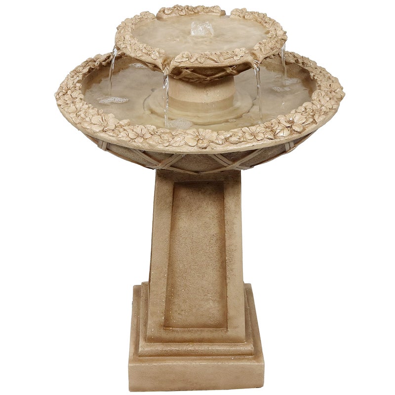 Sunnydaze Sunnydaze 28Inch Beveled Flower Outdoor Water Fountain  2Tier Backyard Water Feature  Bird Bath for The Patio or Yard 