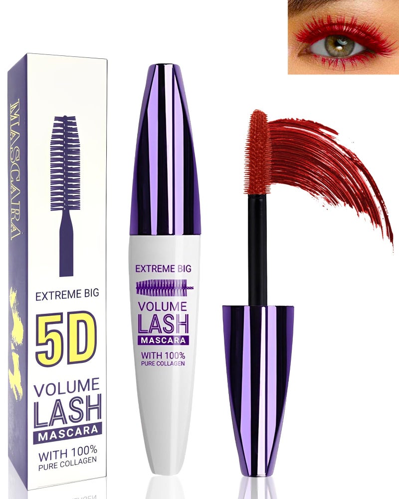 ماسكارا حمراء 5D للرموش 1 قطعة طويلة الأمد مقاومة للماء ومضادة للتلطخ ماسكارا ملونة تعزز الحجم والطول تجعيد وتحديد الرموش مكياج عيون لحفلات الكوسبلاي للنساء