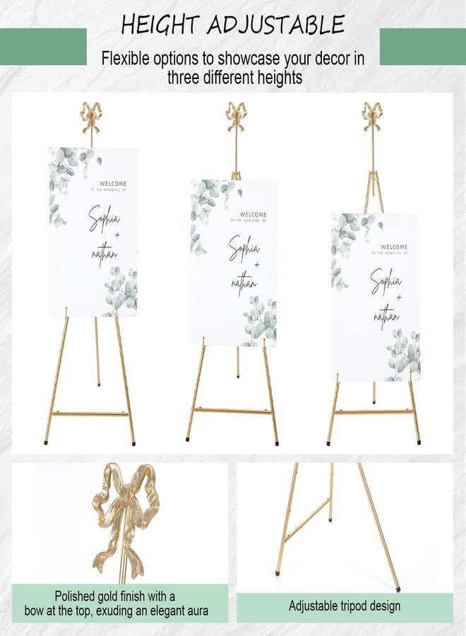 Yaocom حامل لوحة ذهبي من ياوكوم، مقاس 20 بوصة × 27 بوصة × 53 بوصة، حامل معدني قابل للتعديل مع فيونكة في الأعلى، حامل لوحة معدني قابل لتعديل الارتفاع لعرض اللوحات القماشية والملصقات الترحيبية على الأرض أو المنزل - Image 3