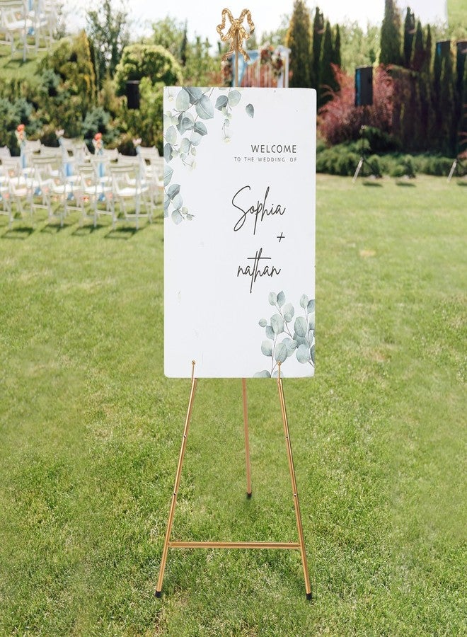 Yaocom حامل لوحة ذهبي من ياوكوم، مقاس 20 بوصة × 27 بوصة × 53 بوصة، حامل معدني قابل للتعديل مع فيونكة في الأعلى، حامل لوحة معدني قابل لتعديل الارتفاع لعرض اللوحات القماشية والملصقات الترحيبية على الأرض أو المنزل - Image 4