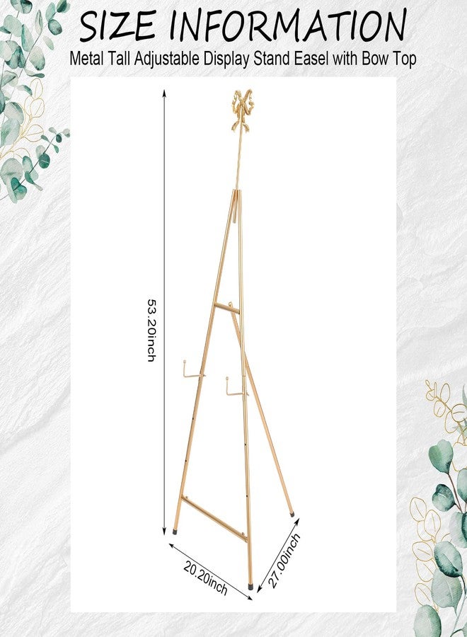 Yaocom حامل لوحة ذهبي من ياوكوم، مقاس 20 بوصة × 27 بوصة × 53 بوصة، حامل معدني قابل للتعديل مع فيونكة في الأعلى، حامل لوحة معدني قابل لتعديل الارتفاع لعرض اللوحات القماشية والملصقات الترحيبية على الأرض أو المنزل - Image 2
