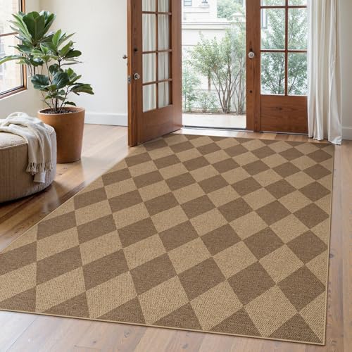 La Home Lahome Checkered Easy Jute Indoor Outdoor Rug, 5x7 Area Rugs for Living Room Nature Large Dining Room Carpet, Washable Non Slip Indoor Outdoor Carpet for Home Office Bedroom Backyard Patio - Image 1