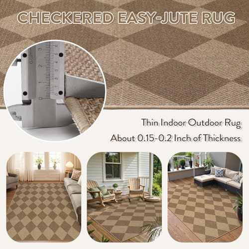 La Home Lahome Checkered Easy Jute Indoor Outdoor Rug, 5x7 Area Rugs for Living Room Nature Large Dining Room Carpet, Washable Non Slip Indoor Outdoor Carpet for Home Office Bedroom Backyard Patio - Image 4