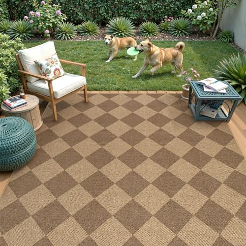La Home Lahome Checkered Easy Jute Indoor Outdoor Rug, 5x7 Area Rugs for Living Room Nature Large Dining Room Carpet, Washable Non Slip Indoor Outdoor Carpet for Home Office Bedroom Backyard Patio - Image 2
