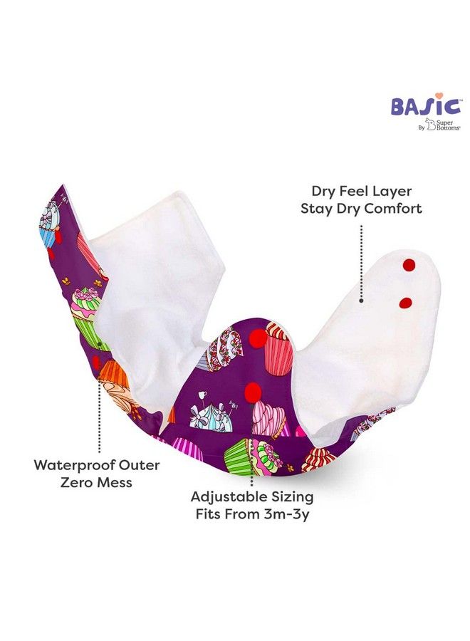 Superbottoms Basic Pack Of 4 Freesize Adjustable Washable And Reusable Cloth Diaper For Babies 03 Years ; One Size Adjustable Diapers (Pack Of 4 Diapers+ 4 Inserts) Assorted Prints - Image 4