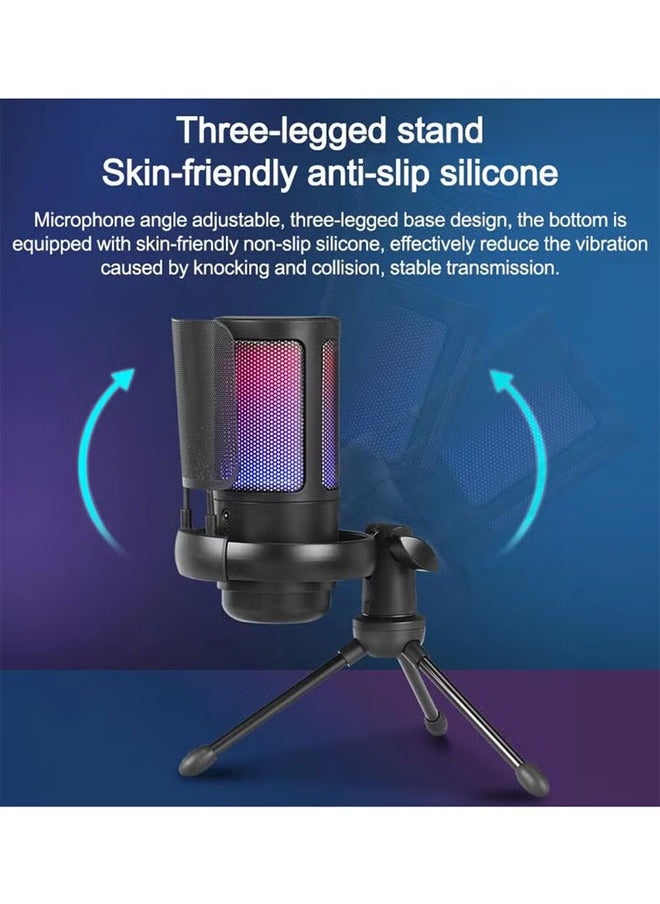 Generic - Gaming Microphone, USB PC Mic for Podcasts Videos, Streaming, Condenser Mic with Quick Mute, Tripod Stand, Pop Filter, RGB Indicator, Rotate Gain Button, 3.5mm Headphone Jack, Compatible with PS4/5/PC For Gaming Competitive Cell Phone Live Singing Recording - Image 1