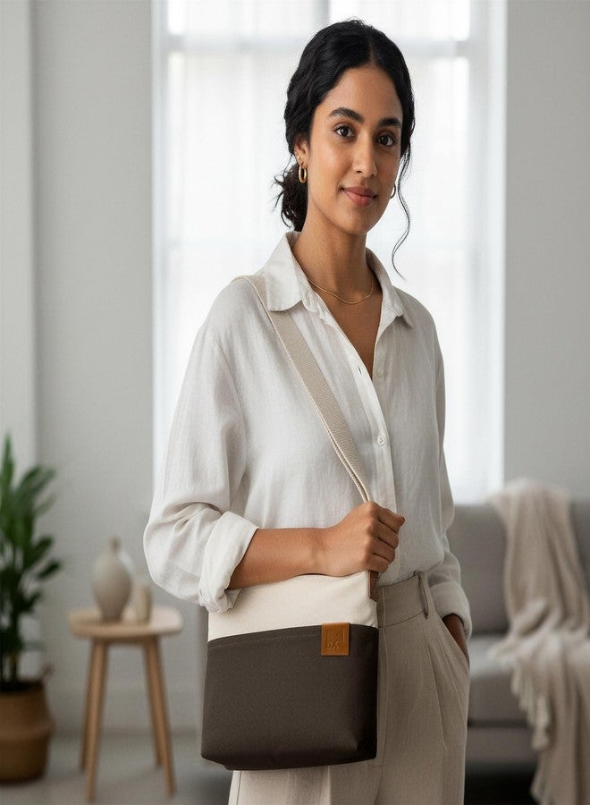 DailyObjects All Sunday Sling Crossbody Bag For Men & Women | Cotton Canvas Purse With Slip Pockets | Zip Closure | Storage Space For Essentials | Shoulder Handbag | Handcrafted Ivory - Clove - Image 3