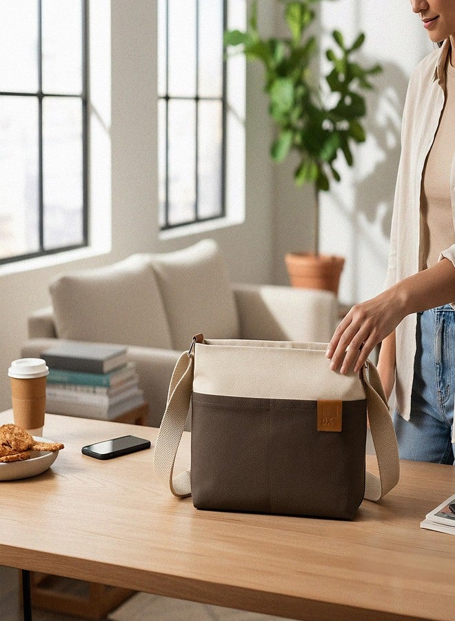 DailyObjects All Sunday Sling Crossbody Bag For Men & Women | Cotton Canvas Purse With Slip Pockets | Zip Closure | Storage Space For Essentials | Shoulder Handbag | Handcrafted Ivory - Clove - Image 4