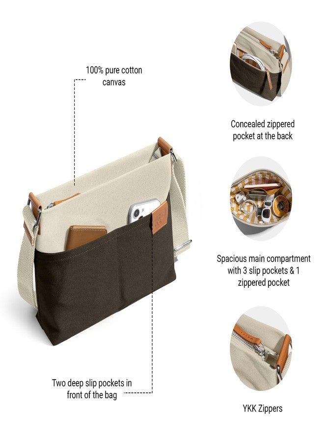 DailyObjects All Sunday Sling Crossbody Bag For Men & Women | Cotton Canvas Purse With Slip Pockets | Zip Closure | Storage Space For Essentials | Shoulder Handbag | Handcrafted Ivory - Clove - Image 2