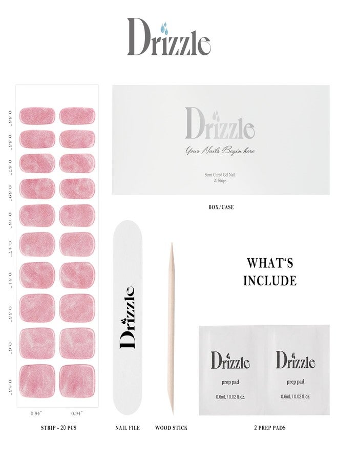 Drizzle Semi Cured Gel Nail Strips, Real Nail Polish Art Stickers (UV/LED Light Required), Glossy, Glitter, Solid Color, Full Nail Wraps Long Lasting, Nail Strips Decal for Women (Sweet Blush) - Image 5