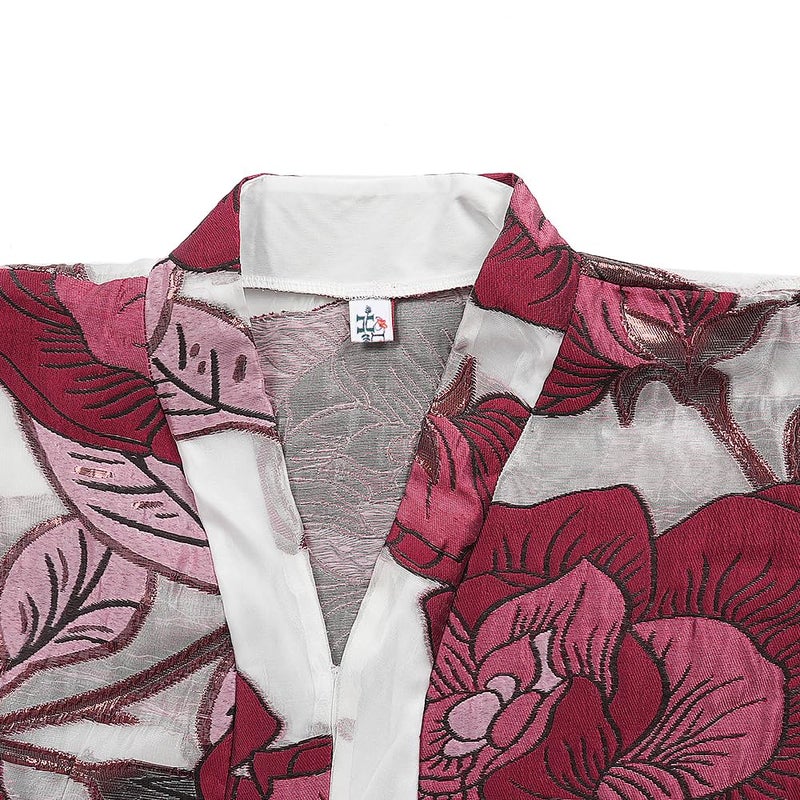 HD African Stylish Bubu Dress for Woman Claret Floral Pattern Caftan Gown Adjustable Sleeves with Buckle - Image 4