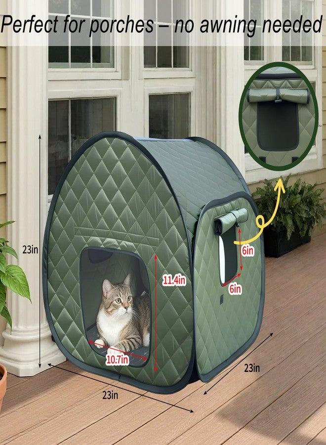 LUCKITTY بيت قطط ضالة قابل للطي من لاكيتي، مأوى معزول مبطن باللون الأخضر العسكري بطول 23.6 بوصة، مزود بغطاء مطري مموه مقاوم للماء، وبابين بأغطية، ويشمل حصيرة من غشاء ألومنيوم مزدوج الجوانب و12 وتدًا. - Image 4