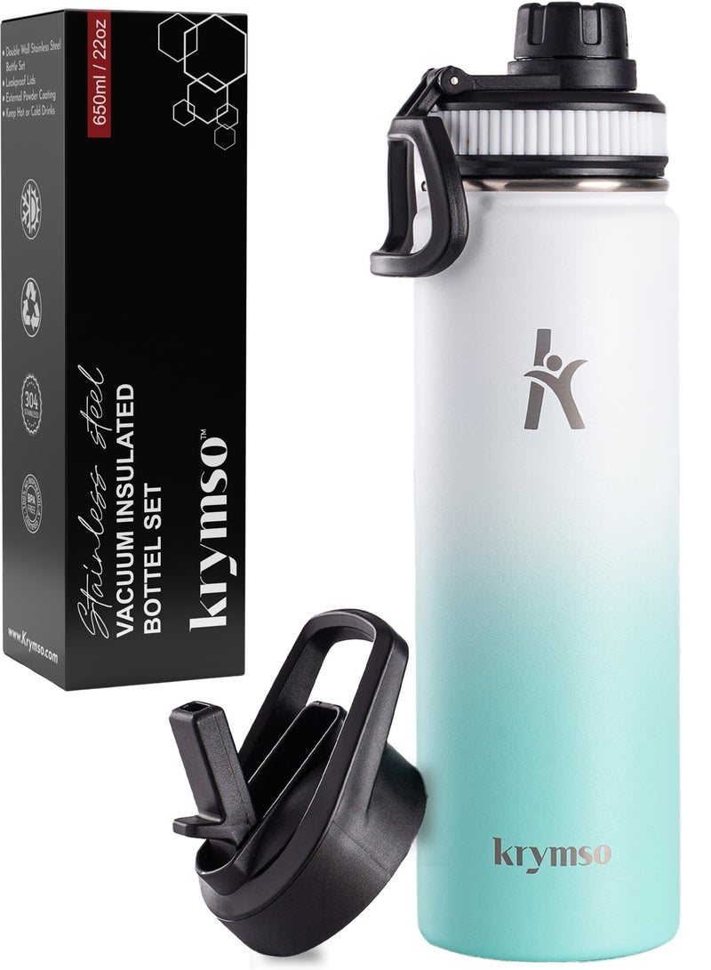 KRYMSO 650ml Stainless Steel Water Bottle, Sports Bottle with Straw, Double Wall Insulated Water Bottle, Thermos Flask, Water Bottle for kids, Gym - Image 1