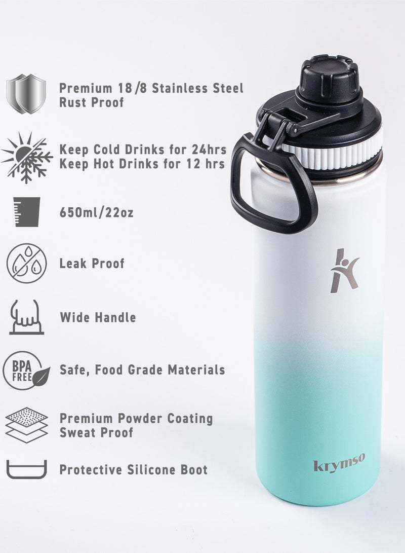 KRYMSO 650ml Stainless Steel Water Bottle, Sports Bottle with Straw, Double Wall Insulated Water Bottle, Thermos Flask, Water Bottle for kids, Gym - Image 2
