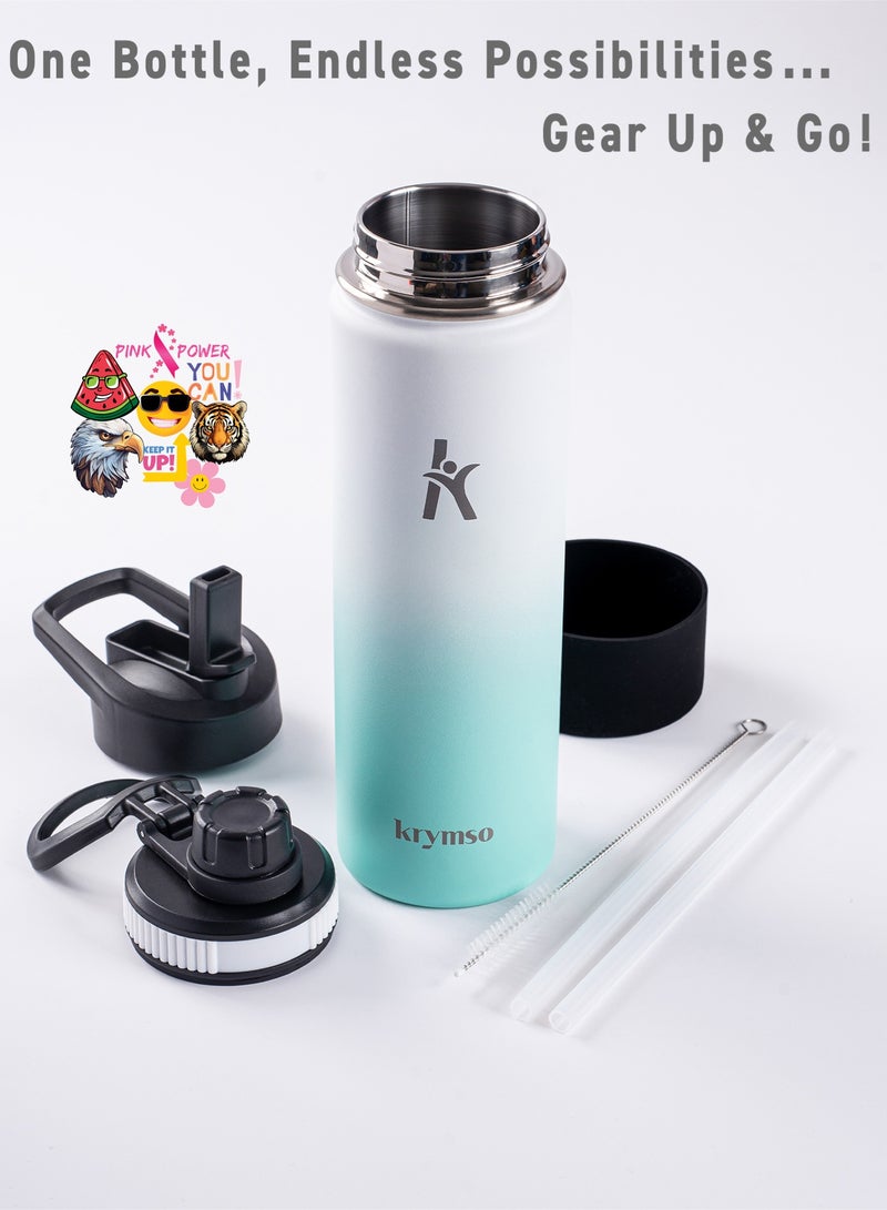 KRYMSO 650ml Stainless Steel Water Bottle, Sports Bottle with Straw, Double Wall Insulated Water Bottle, Thermos Flask, Water Bottle for kids, Gym - Image 3