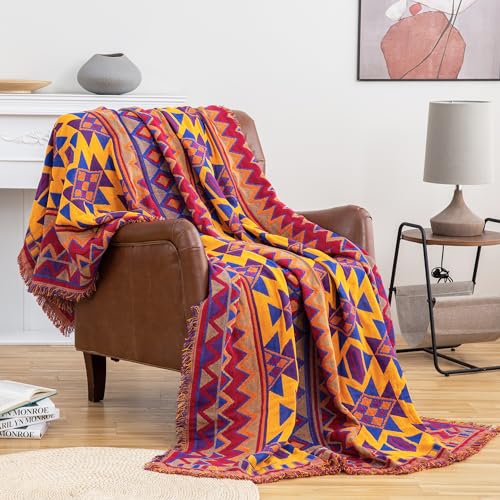 VANJOROY Bohemian Large Sofa Throw Blanket with Tassels100 Handwoven Thick Cotton Knitted Reversible Sofa Throw for 2 3 4 Seater Settees Armchair Couch and Bed230250cm9198in