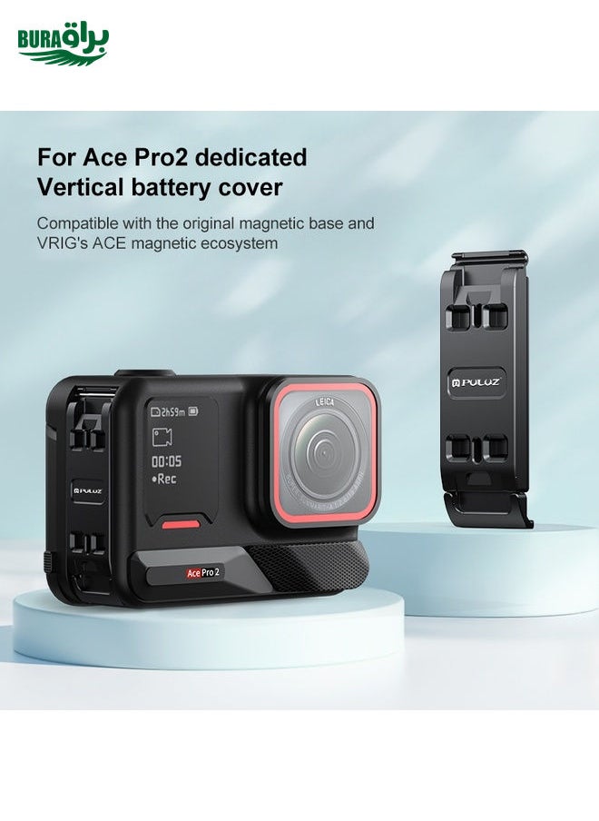 BURAQ PULUZ ACE / AC Aluminum Alloy Vertical Shooting Magnetic Quick-release Battery Side Interface Cover for Insta360 Ace Pro 2 (Black)  - Image 3