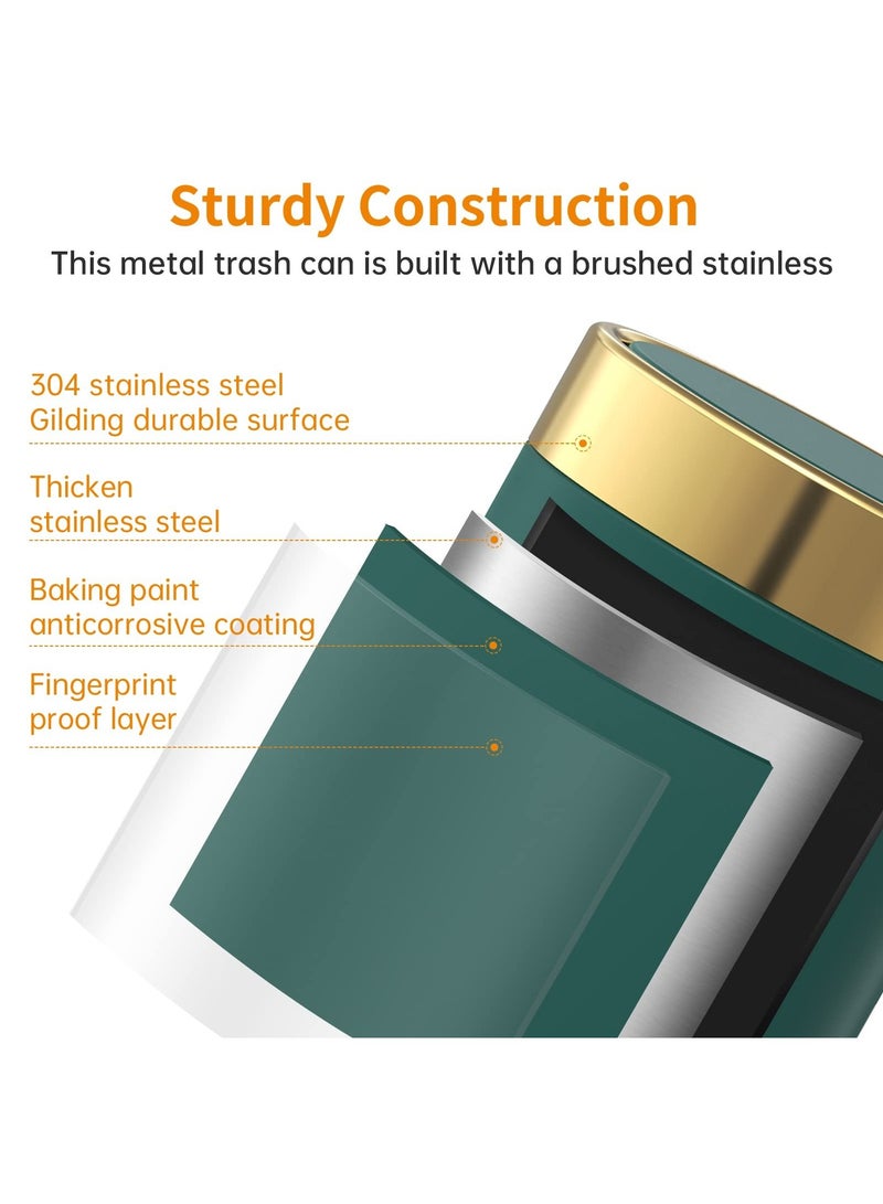 KASTWAVE Mini Trash Can with Lid, Desktop Small Trash Can Recycling Bin Cute Metal Garbage Can for Tabletop Countertop Use,Stainless Steel 0.4 Gallon/1.5 Liter Waste Bin Mini Garbage Cans Dark Green - Image 5