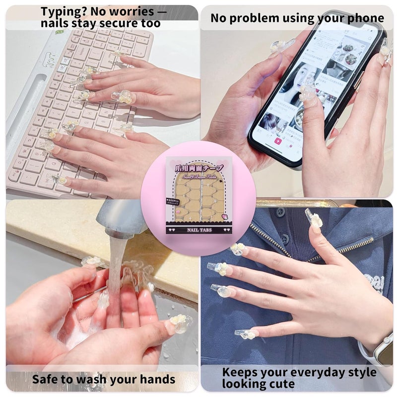 Sun&Beam Nails Adhesive Tabs 25 Sheets for Press On False Nail Tip Gel Glue Double Sided Tape Stickers Waterproof Transparent Strong Sticky (Large Size for Hands/25 Sheet) Natural tone color options - Image 4