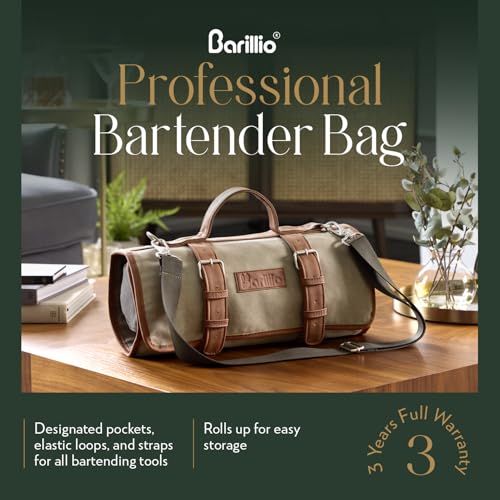 Barillio Bartender Bag (Without Tools) - Stylish, Waxed Canvas, Roll Up Traveling Bar Bag for Carrying Bar Tools and Cocktail Shaker Set with Shoulder Strap - Portable Travel Bartending Roll - Image 2