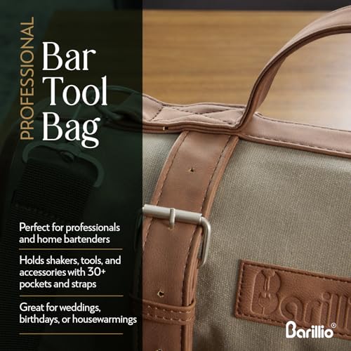 Barillio Bartender Bag (Without Tools) - Stylish, Waxed Canvas, Roll Up Traveling Bar Bag for Carrying Bar Tools and Cocktail Shaker Set with Shoulder Strap - Portable Travel Bartending Roll - Image 5