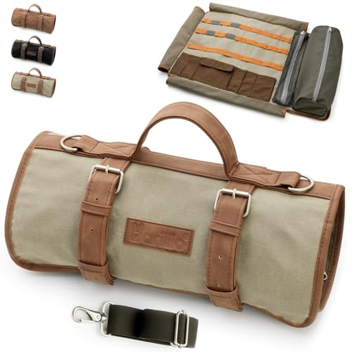 Barillio Bartender Bag (Without Tools) - Stylish, Waxed Canvas, Roll Up Traveling Bar Bag for Carrying Bar Tools and Cocktail Shaker Set with Shoulder Strap - Portable Travel Bartending Roll - Image 1