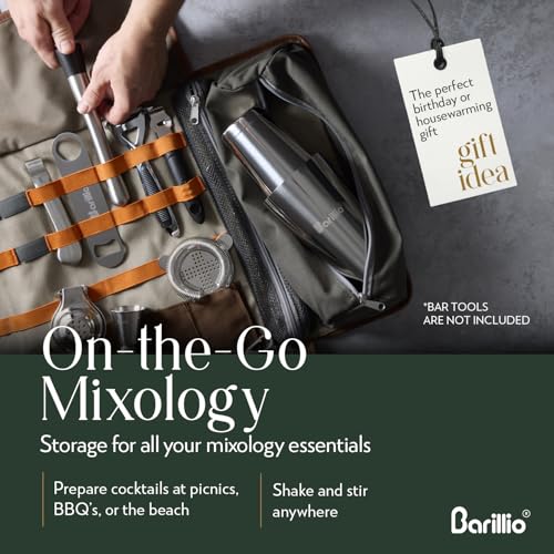 Barillio Bartender Bag (Without Tools) - Stylish, Waxed Canvas, Roll Up Traveling Bar Bag for Carrying Bar Tools and Cocktail Shaker Set with Shoulder Strap - Portable Travel Bartending Roll - Image 3