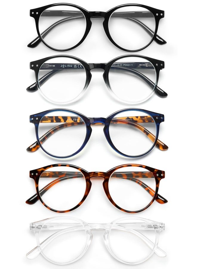 JOLISU 5 Pack Reading Glasses For Women/Men-Blue Light Blocking Computer Reader W/Round Frame - Retro Clear Lens Fake Eyeglasses（2.5） - Image 1