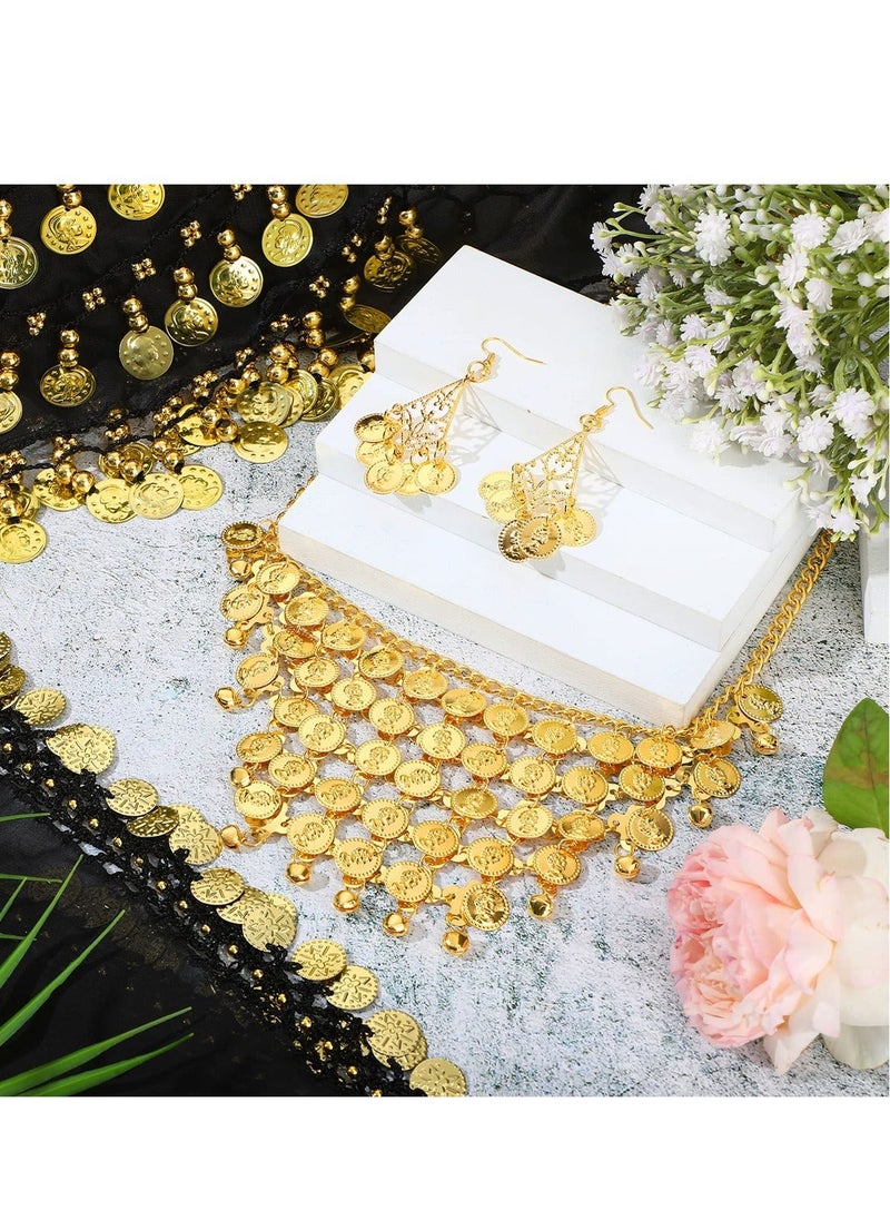 Y&D - Gypsy Pirate Costume Accessories for Women, Belly Dance Head Scarf Earring Necklace Hip Jewelry, 4 Pcs - Image 1