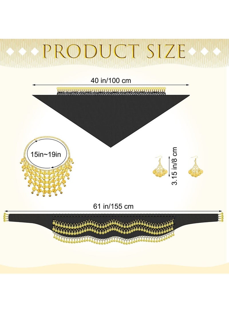 Y&D - Gypsy Pirate Costume Accessories for Women, Belly Dance Head Scarf Earring Necklace Hip Jewelry, 4 Pcs - Image 1