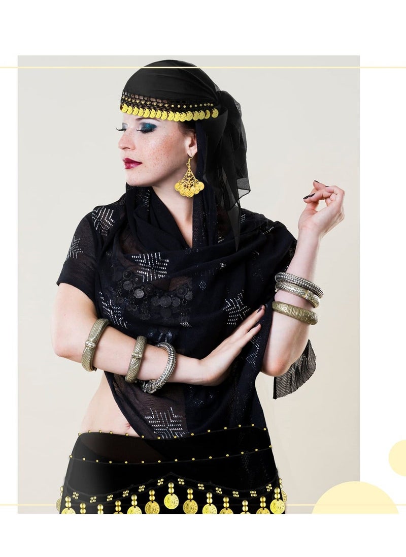 Y&D - Gypsy Pirate Costume Accessories for Women, Belly Dance Head Scarf Earring Necklace Hip Jewelry, 4 Pcs - Image 1