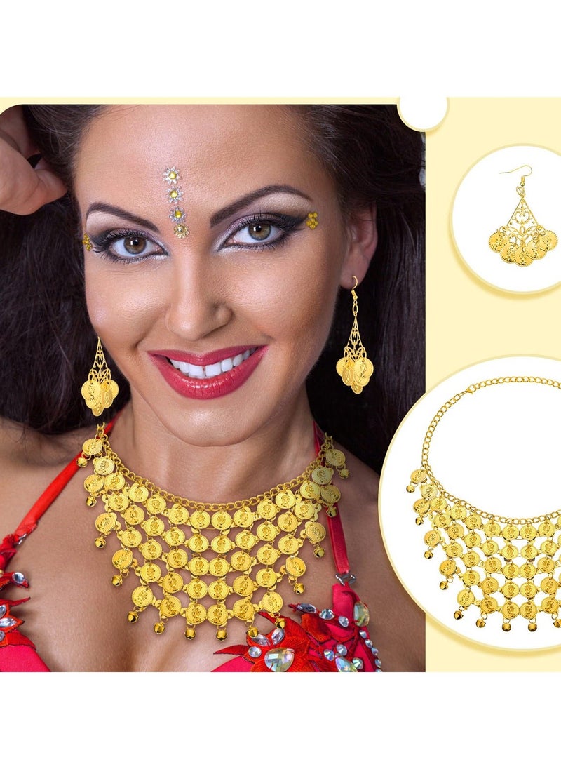 Y&D - Gypsy Pirate Costume Accessories for Women, Belly Dance Head Scarf Earring Necklace Hip Jewelry, 4 Pcs - Image 1