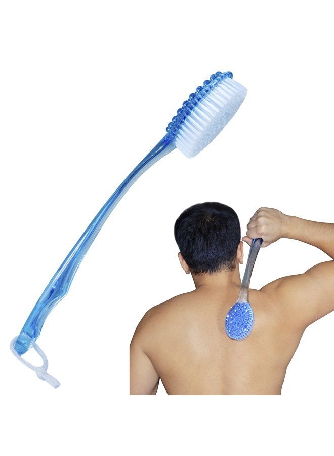 Bath Brush with 14" Long Handle Blue Shower Body Back Scrubber Massager (Blue)