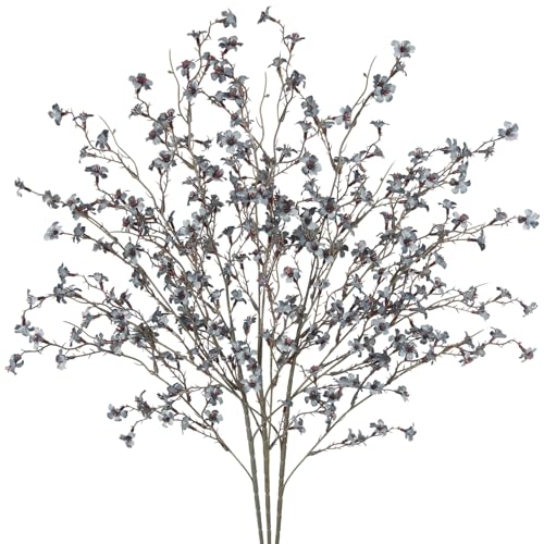 GhuaH 3 Pcs Cherry Blossom Branches Artificial Flowers for Spring Summer Indoor Decoration Faux Cherry Blossom Long Stems Dusty Blue Silk Fake Flowers for Tall Vase Arrangements Home Wedding Table - Image 1