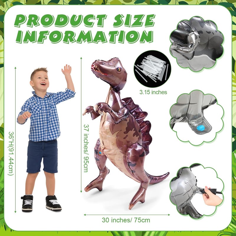 Vinsot مجموعة فينسوت 8 من ألعاب الديناصورات القابلة للنفخ العملاقة 39 بوصة لتزيين حفلات عيد الميلاد بالونات ديناصور ثلاثية الأبعاد بالونات ألمنيوم قابلة للوقوف لحديقة حفل الغابة هدية لصور الديكور - Image 2