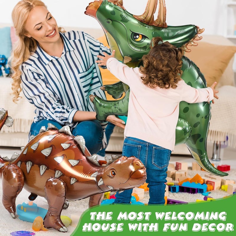 Vinsot مجموعة فينسوت 8 من ألعاب الديناصورات القابلة للنفخ العملاقة 39 بوصة لتزيين حفلات عيد الميلاد بالونات ديناصور ثلاثية الأبعاد بالونات ألمنيوم قابلة للوقوف لحديقة حفل الغابة هدية لصور الديكور - Image 4
