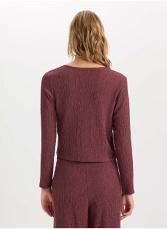 DeFacto Regular Fit Crew Neck Basic Ruched Detail Long Sleeve Cardigan  - Image 2
