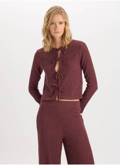 DeFacto Regular Fit Crew Neck Basic Ruched Detail Long Sleeve Cardigan  - Image 1