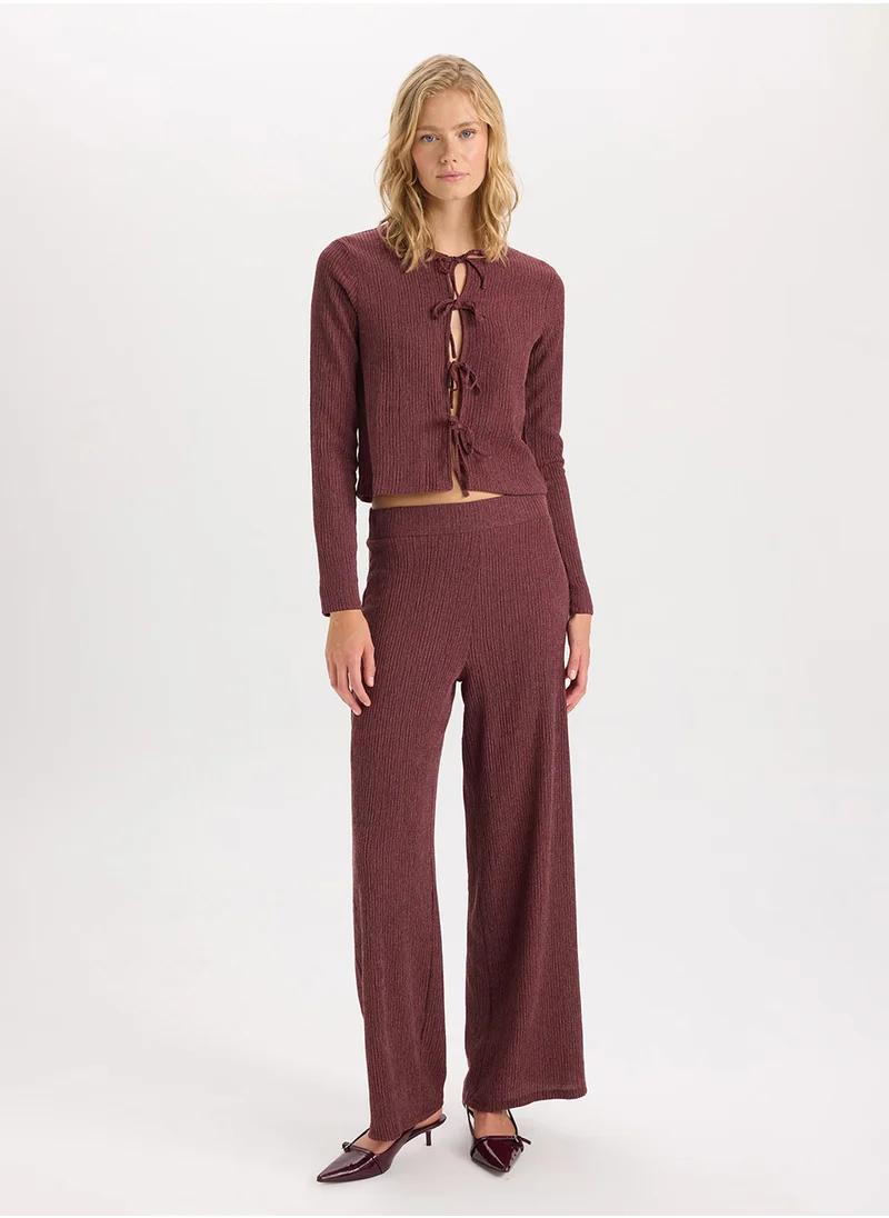 DeFacto Regular Fit Crew Neck Basic Ruched Detail Long Sleeve Cardigan