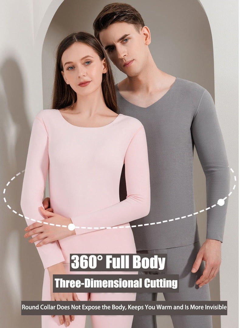 VUCATIN Women and Men Thick Thermal Underwear Set Couples Ultra-Soft Long Johns Set Crew Neck Base Layer Stretch Long Johns Bottoms Leggings for Cold Weather Training Hiking Outdoor Sports (Men's Gray) - Image 5