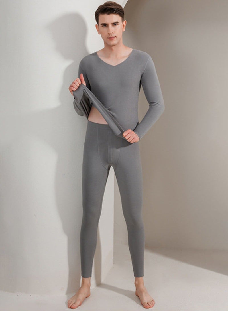 VUCATIN Women and Men Thick Thermal Underwear Set Couples Ultra-Soft Long Johns Set Crew Neck Base Layer Stretch Long Johns Bottoms Leggings for Cold Weather Training Hiking Outdoor Sports (Men's Gray) - Image 2