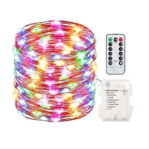 XERGY 10M 100Led Battery Box&Remote&8 Mode Functions Copper Wire Led Fairy String Lights Festive (Multi Color) ,10 meters - Image 1