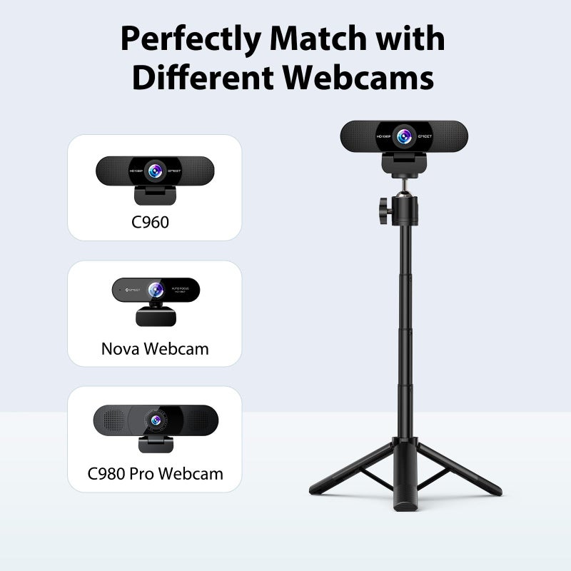 eMeet Webcam Tripod, EMEET Professional Webcam Mini Tripod, Adjustable Heights with 360° Swivel Head, Portable&Lightweight, Stable Use, Universal Compatible for Most Webcams/Phones/GoPros/Mirrorless Cameras - Image 3