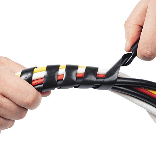 D-Line 8.2ft Black Cord Wrap, Spiral Cable Sleeve, Wire Wrapper for Cables 0.39-1.5in Diameter, Computer Cord Organizer, Wrap by Hand Cord Bundler, LDPE Plastic - 0.39in - 1.5in Diameter - Image 1
